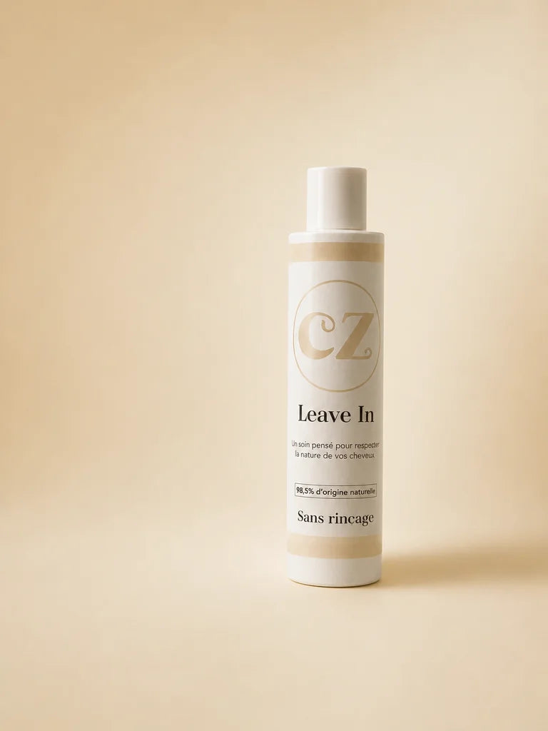 3:4 product photography. The Curlizz Leave-In flacon standing upright, slightly off-center to the ri